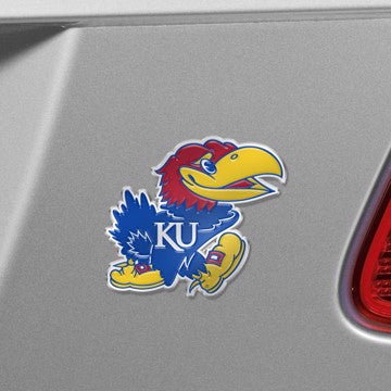 Wholesale-Kansas Embossed Color Emblem University of Kansas Embossed Color Emblem 3.25” x 3.25” - "Jayhawk" Logo SKU: 60530