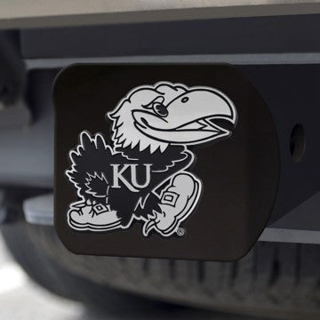 Wholesale-Kansas Hitch Cover University of Kansas Chrome Emblem on Black Hitch 3.4"x4" - 'Jayhawks' Logo SKU: 21032
