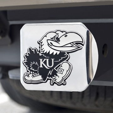 Wholesale-Kansas Hitch Cover University of Kansas Chrome Emblem on Chrome Hitch 3.4"x4" - "KU Bird" Logo SKU: 15094