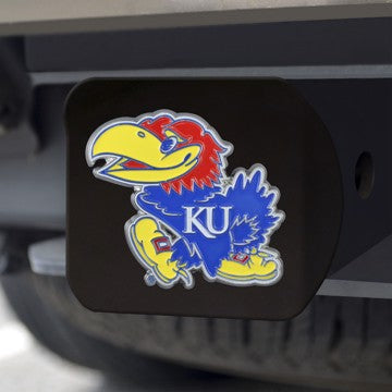 Wholesale-Kansas Hitch Cover University of Kansas Color Emblem on Black Hitch 3.4"x4" - "KU Bird" Logo SKU: 22690