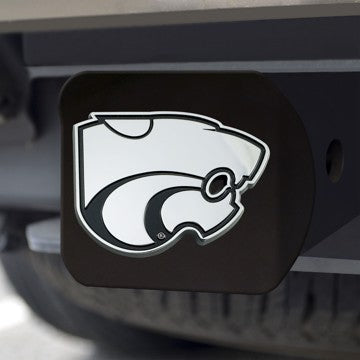 Wholesale-Kansas State Hitch Cover Kansas State University Chrome Emblem on Black Hitch Cover 3.4"x4" - "Wildcat Head" Logo SKU: 25695