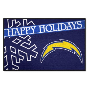 Wholesale-Los Angeles Chargers Happy Holidays Starter Mat NFL Accent Rug - 19" x 30" SKU: 17648