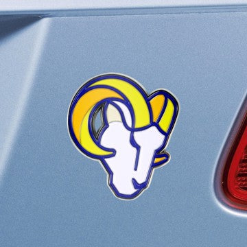 Wholesale-Los Angeles Rams Emblem - Chrome NFL Exterior Auto Accessory - Color Emblem - 3.2" x 3" SKU: 22575