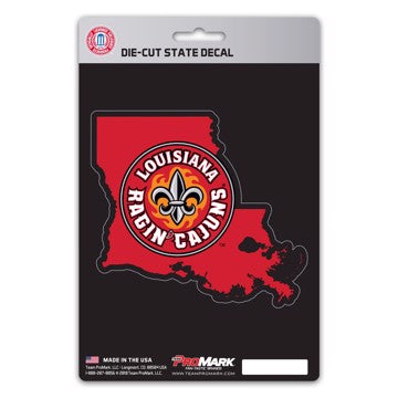 Wholesale-Louisiana-Lafayette State Shape Decal University of Louisiana-Lafayette State Shape Decal 5” x 6.25” - "Circular Fluer-De-Lis" Logo / Shape of Louisiana SKU: 61335