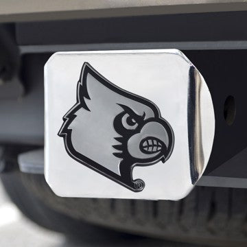 Wholesale-Louisville Hitch Cover University of Louisville Chrome Emblem on Chrome Hitch 3.4"x4" - "Cardinal" Logo SKU: 14993