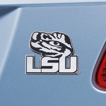 Wholesale-LSU Emblem - Chrome Louisiana State University Chrome Emblem 2.9"x3.2" - "Tiger Eye & LSU Wordmark" Logo SKU: 14800