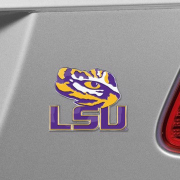 Wholesale-LSU Embossed Color Emblem Louisiana State University Embossed Color Emblem 3.25” x 3.25” - "Tiger Eye & LSU" Logo SKU: 60533