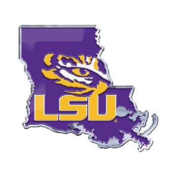 Wholesale-LSU Embossed State Emblem Louisiana State University Embossed State Emblem 3.25” x 3.25 - "Tiger Eye & LSU" Logo / Shape of Louisiana SKU: 60870