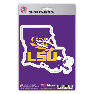 Wholesale-LSU State Shape Decal Louisiana State University State Shape Decal 5” x 6.25” - "Tiger Eye & LSU" Logo / Shape of Louisiana SKU: 61334