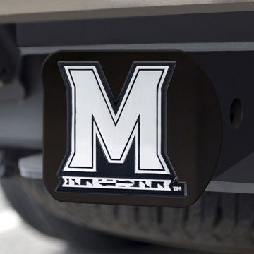 Wholesale-Maryland Hitch Cover University of Maryland Chrome Emblem on Black Hitch 3.4"x4" - "M & Flag Strip" Logo SKU: 21036