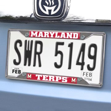 Wholesale-Maryland License Plate Frame University of Maryland License Plate Frame 6.25"x12.25" - "M & Flag Strip" Logo & Wordmark SKU: 14910