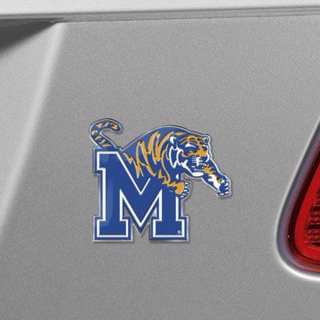 Wholesale-Memphis Embossed Color Emblem University of Memphis Embossed Color Emblem 3.25” x 3.25” - "M & Tiger" Logo SKU: 60577