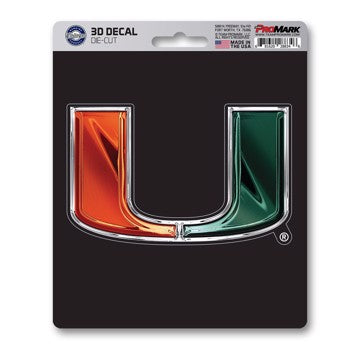 Wholesale-Miami 3D Decal University of Miami 3D Decal 5” x 6.25” - "U" Logo SKU: 62819