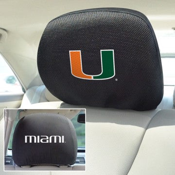 Wholesale-Miami Headrest Cover Set University of Miami Headrest Cover Set 10"x13" - "U" Logo & Wordmark SKU: 12581