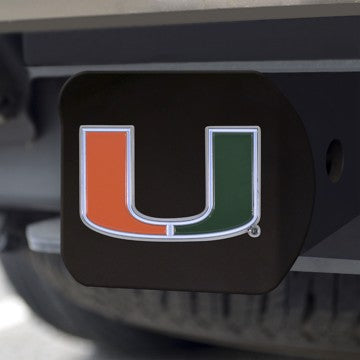 Wholesale-Miami Hitch Cover University of Miami Color Emblem on Black Hitch 3.4"x4" - "U" Logo SKU: 22702