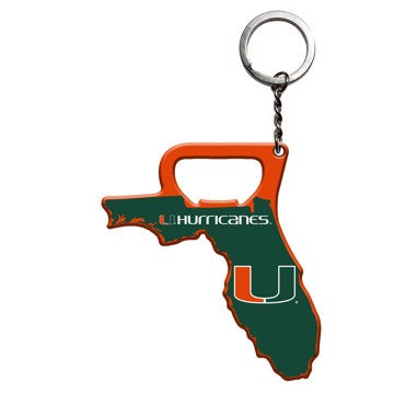 Wholesale-Miami Keychain Bottle Opener University of Miami Keychain Bottle Opener 3” x 3” - "U" Logo and Wordmark / Shape of Florida SKU: 62514