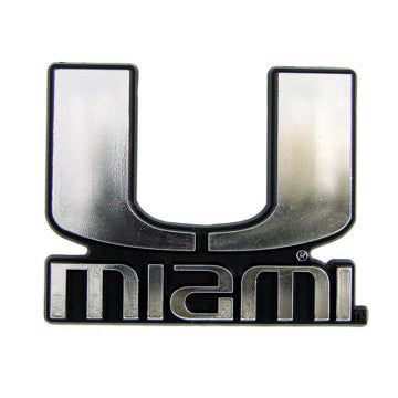 Wholesale-Miami Molded Chrome Emblem University of Miami Molded Chrome Emblem 3.25” x 3.25 - "U" Logo & "Miami" Wordmark SKU: 60354