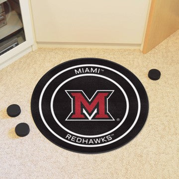 Wholesale-Miami (OH) Redhawks Hockey Puck Rug - 27in. Diameter SKU: 19517