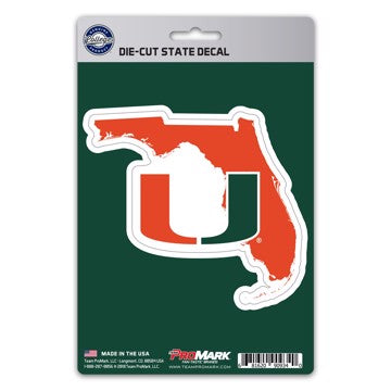 Wholesale-Miami State Shape Decal University of Miami State Shape Decal 5” x 6.25” - "U" Logo / Shape of Florida SKU: 61337