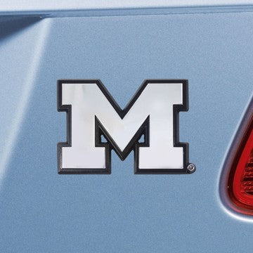 Wholesale-Michigan Emblem - Chrome University of Michigan Chrome Emblem 2.1"x3.2" - "Block M" Logo SKU: 14824
