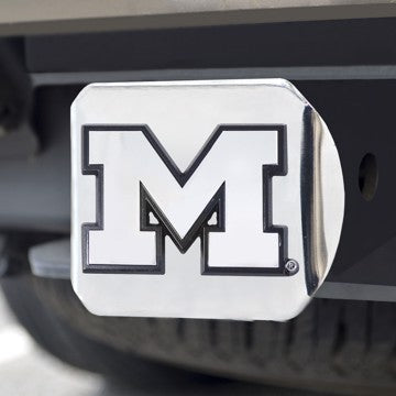 Wholesale-Michigan Hitch Cover University of Michigan Chrome Emblem on Chrome Hitch 3.4"x4" - "Block M" Logo SKU: 14996