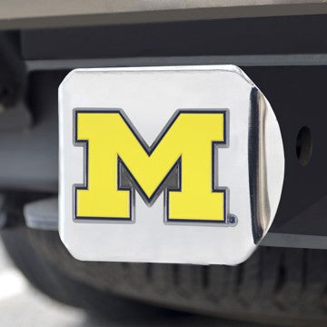 Wholesale-Michigan Hitch Cover University of Michigan Color Emblem on Chrome Hitch 3.4"x4" - "Block M" Logo SKU: 22705