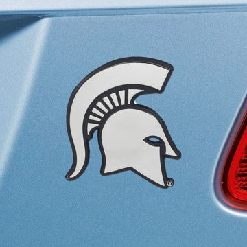 Wholesale-Michigan State Emblem - Chrome Michigan State University Chrome Emblem 2.1"x3.2" - "Spartan Helmet" Logo SKU: 14866