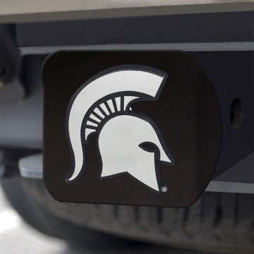 Wholesale-Michigan State Hitch Cover Michigan State University Chrome Emblem on Black Hitch 3.4"x4" - "Spartan Helmet" Logo SKU: 21039