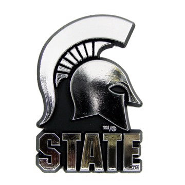 Wholesale-Michigan State Molded Chrome Emblem Michigan State University Molded Chrome Emblem 3.25” x 3.25 - "Spartan Helmet & 'STATE'" Alternate Logo SKU: 60356