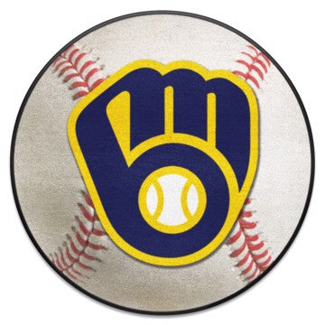 Wholesale-Milwaukee Brewers Baseball Mat MLB Accent Rug - Round - 27" diameter SKU: 6488
