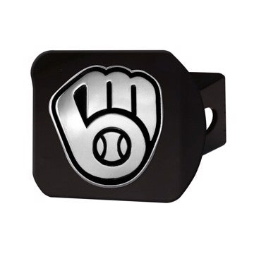 Wholesale-Milwaukee Brewers Hitch Cover MLB Chrome Emblem on Black Hitch - 3.4" x 4" SKU: 26631