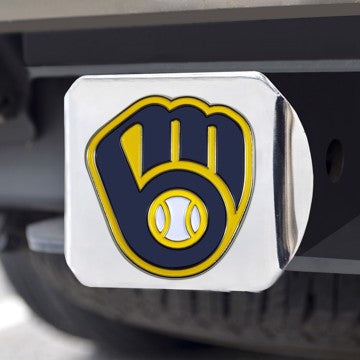 Wholesale-Milwaukee Brewers Hitch Cover MLB Color Emblem on Chrome Hitch - 3.4" x 4" SKU: 26637