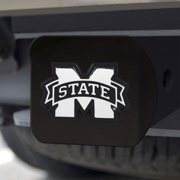 Wholesale-Mississippi State Hitch Cover Mississippi State University Chrome Emblem on Black Hitch 3.4"x4" - "M State" Logo SKU: 21057