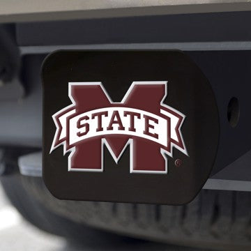 Wholesale-Mississippi State Hitch Cover Mississippi State University Color Emblem on Black Hitch 3.4"x4" - "M State" Logo SKU: 22708