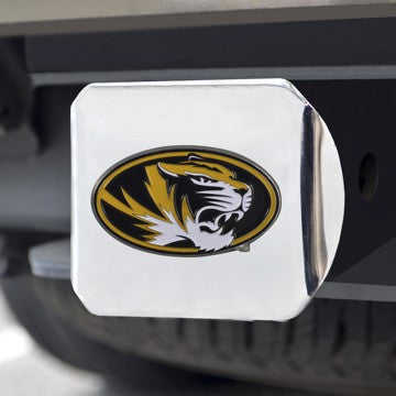 Wholesale-Missouri Hitch Cover University of Missouri Color Emblem on Chrome Hitch 3.4"x4" - "Oval Tiger" Logo SKU: 22711