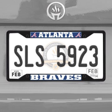 Wholesale-MLB - Atlanta Braves License Plate Frame - Black Atlanta Braves - MLB - Black Metal License Plate Frame SKU: 31297