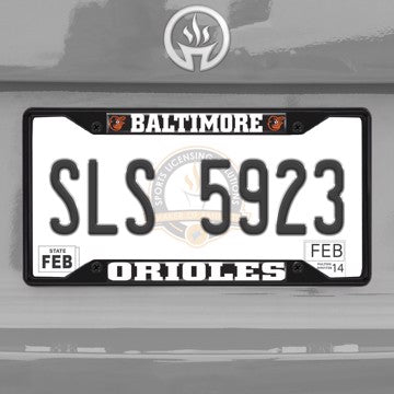 Wholesale-MLB - Baltimore Orioles License Plate Frame - Black Baltimore Orioles - MLB - Black Metal License Plate Frame SKU: 31298