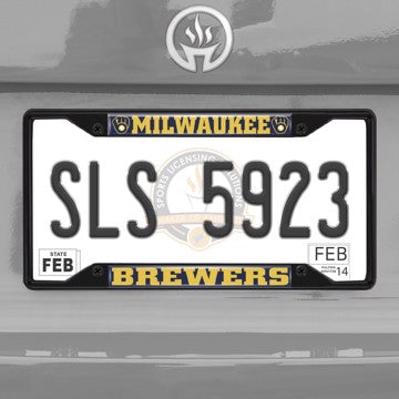 Wholesale-MLB - Milwaukee Brewers License Plate Frame - Black Milwaukee Brewers - MLB - Black Metal License Plate Frame SKU: 31311