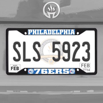 Wholesale-NBA - Philadelphia 76ers License Plate Frame - Black Philadelphia 76ers - NBA - Black Metal License Plate Frame SKU: 31338