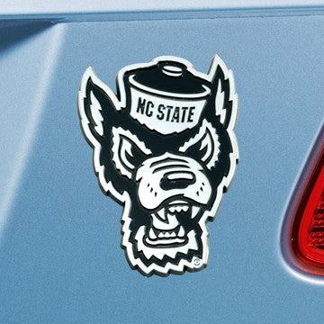 Wholesale-NC State Emblem North Carolina State University Chrome Emblem 3"x3.2" - "Wolf Head" Logo SKU: 25583