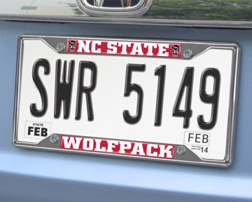 Wholesale-NC State License Plate Frame North Carolina State University License Plate Frame 6.25"x12.25" - "Wolf Head" Logo and Wordmark SKU: 25589
