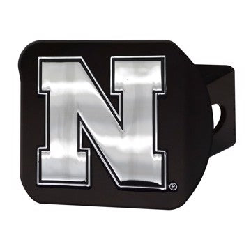 Wholesale-Nebraska Hitch Cover University of Nebraska Chrome Emblem on Black Hitch 3.4"x4" - "Block N" Logo SKU: 21041