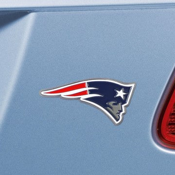 Wholesale-New England Patriots Emblem - Chrome NFL Exterior Auto Accessory - Color Emblem - 3.2" x 3" SKU: 22584