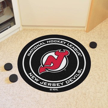 Wholesale-New Jersey Devils Puck Mat NHL Accent Rug - Round - 27" diameter SKU: 10416