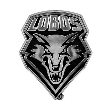 Wholesale-New Mexico Molded Chrome Emblem University of New Mexico Molded Chrome Emblem 3.25” x 3.25 - "Wolf Head & LOBOS" Logo SKU: 60362
