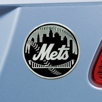 Wholesale-New York Mets Emblem - Chrome MLB Exterior Auto Accessory - Chrome Emblem - 2" x 3.2" SKU: 26653