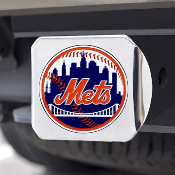 Wholesale-New York Mets Hitch Cover MLB Color Emblem on Chrome Hitch - 3.4" x 4" SKU: 26654