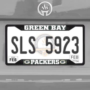 Wholesale-NFL - Green Bay Packers License Plate Frame - Black Green Bay Packers - NFL - Black Metal License Plate Frame SKU: 31356