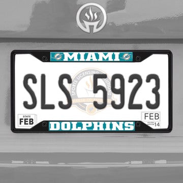 Wholesale-NFL - Miami Dolphins License Plate Frame - Black Miami Dolphins - NFL - Black Metal License Plate Frame SKU: 31364