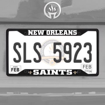 Wholesale-NFL - New Orleans Saints License Plate Frame - Black New Orleans Saints - NFL - Black Metal License Plate Frame SKU: 31367